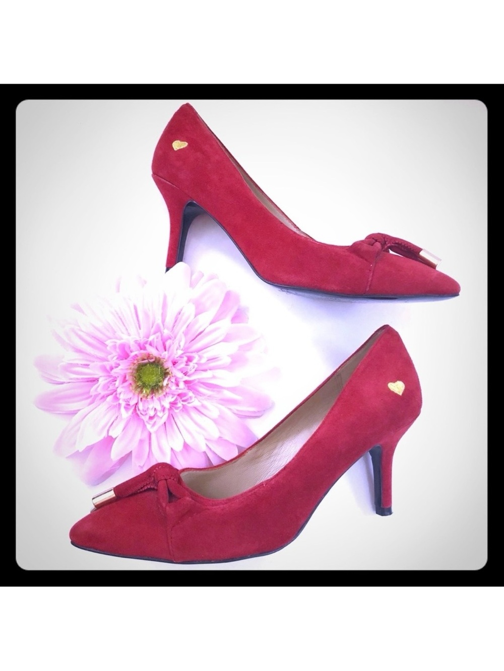 Love Moschino Red Suede Leather Heart Stiletto Heels Pumps